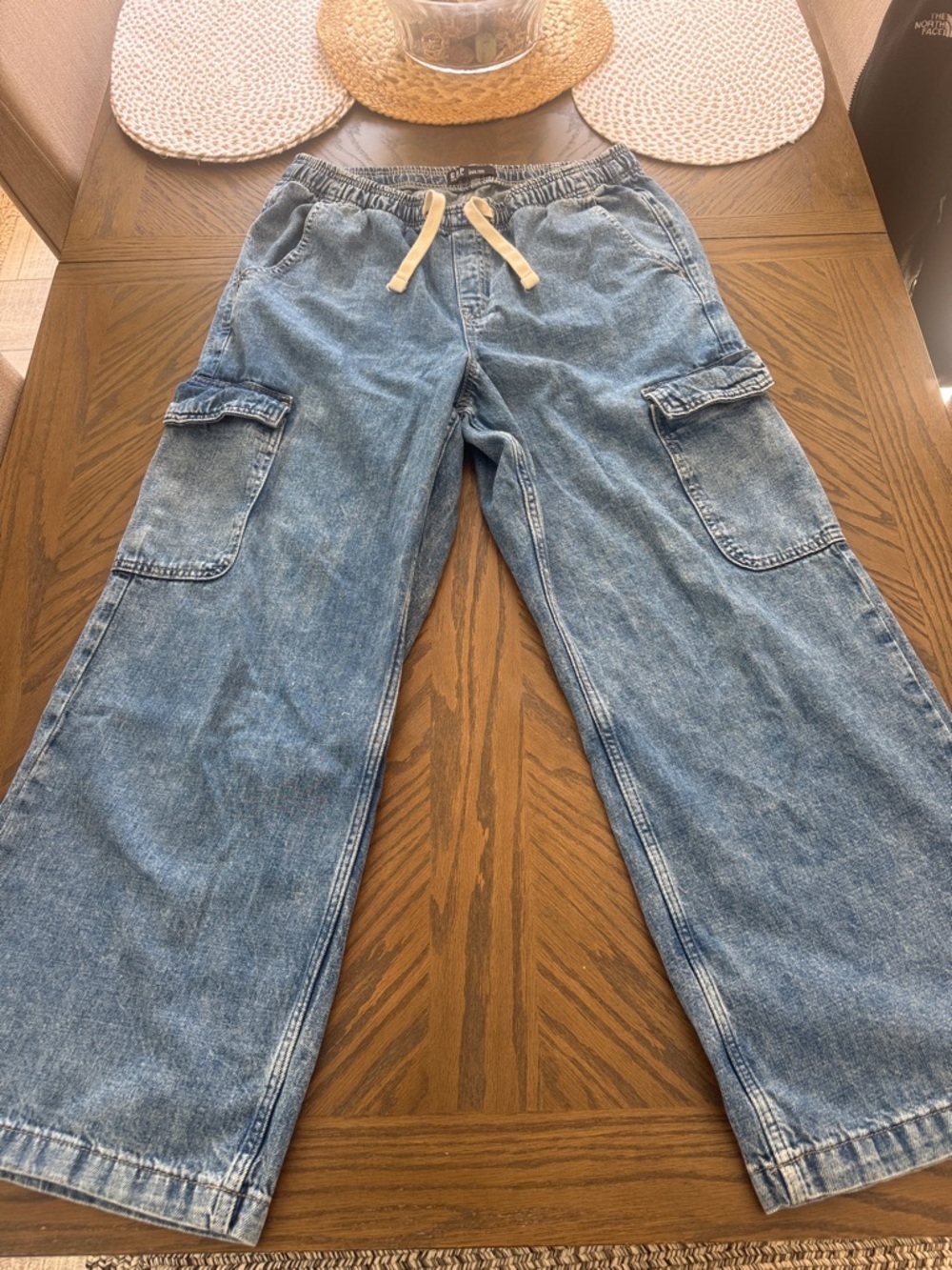 Gap Women’s Blue Cargo Denim Jeans with Drawstring Waist